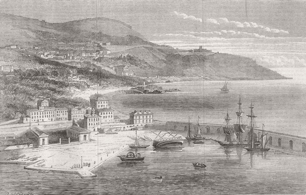 FRANCE. The Port of Nice 1860 old antique vintage print picture